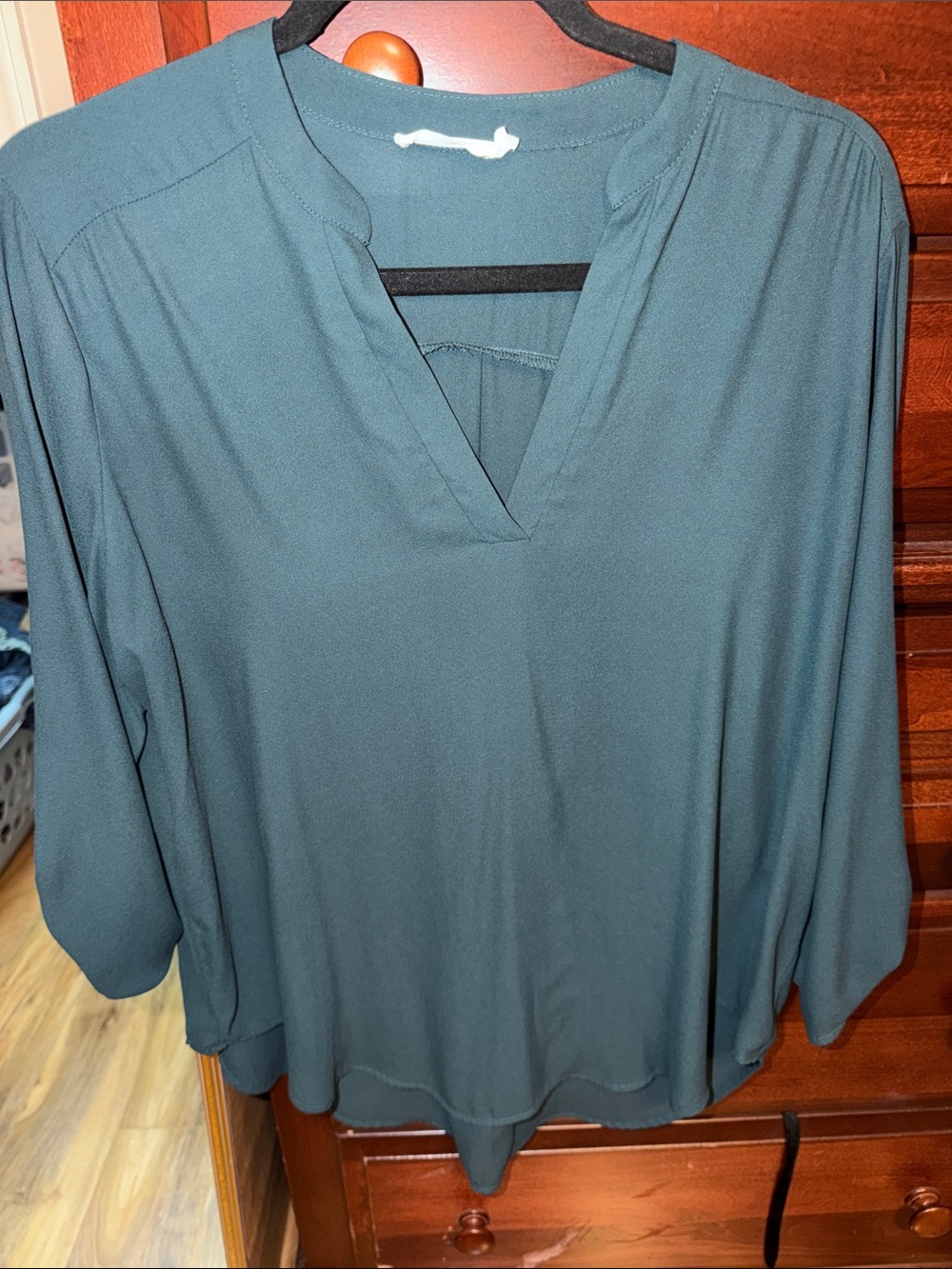 Lush Teal V-Neck Relaxed Long Sleeve Blouse